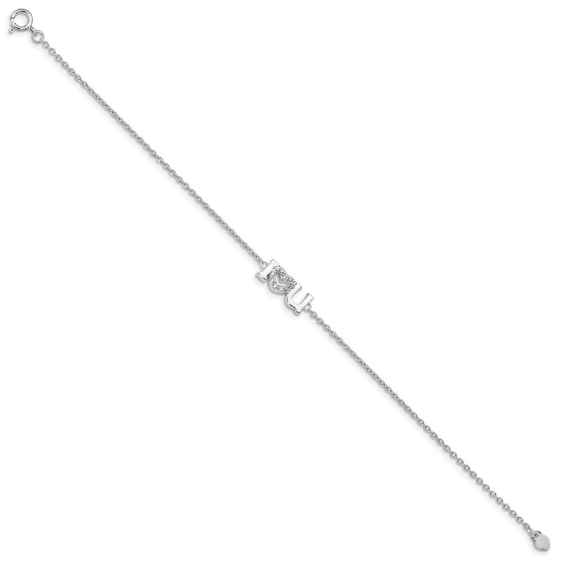 7.5 Inch Sterling Silver Rhodium Plated Cz I Heart U Bracelet