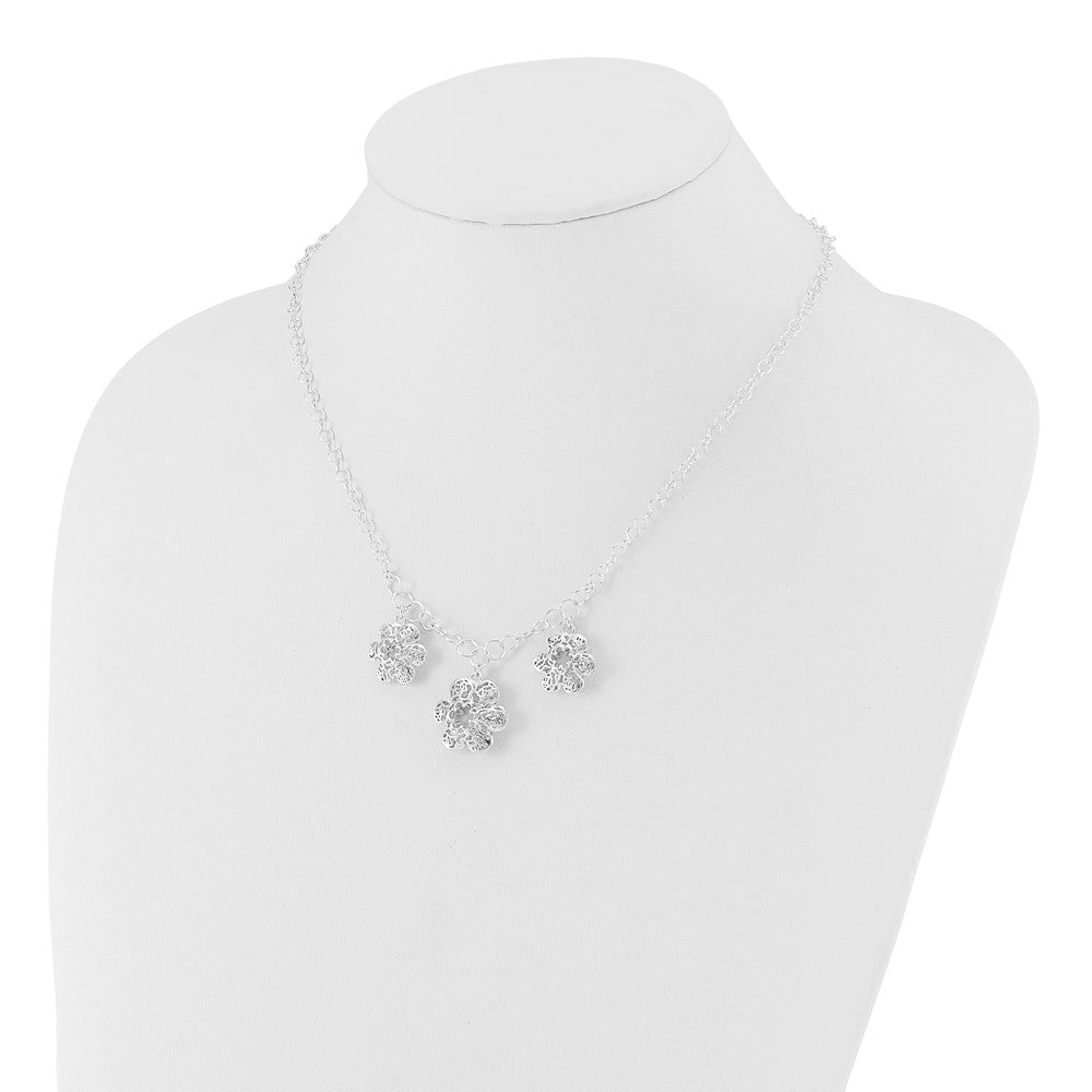 Sterling Silver Polished Filigree Flower W/ 2In Ext Necklace