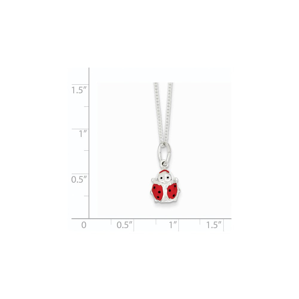 Sterling Silver Polished Black & Red Enameled Ladybug Children'S Necklace