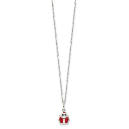 Sterling Silver Polished Black & Red Enameled Ladybug Children'S Necklace
