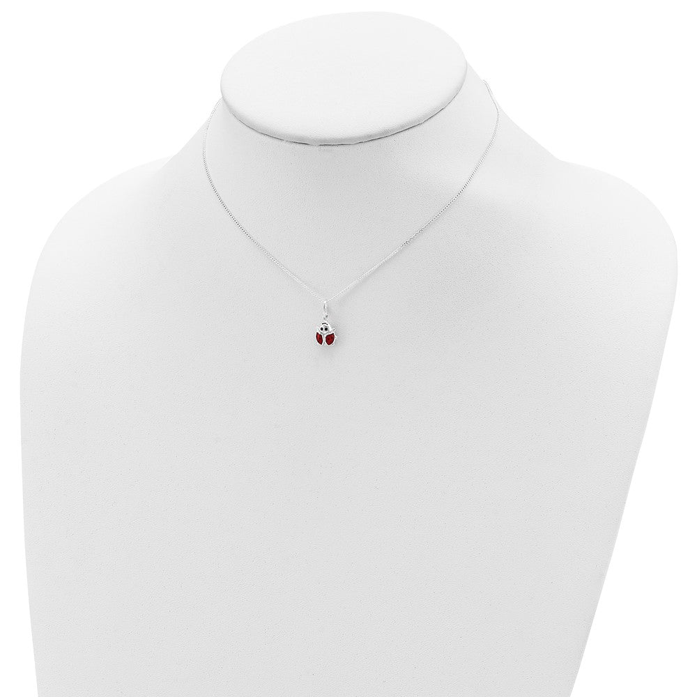 Sterling Silver Polished Black & Red Enameled Ladybug Children'S Necklace