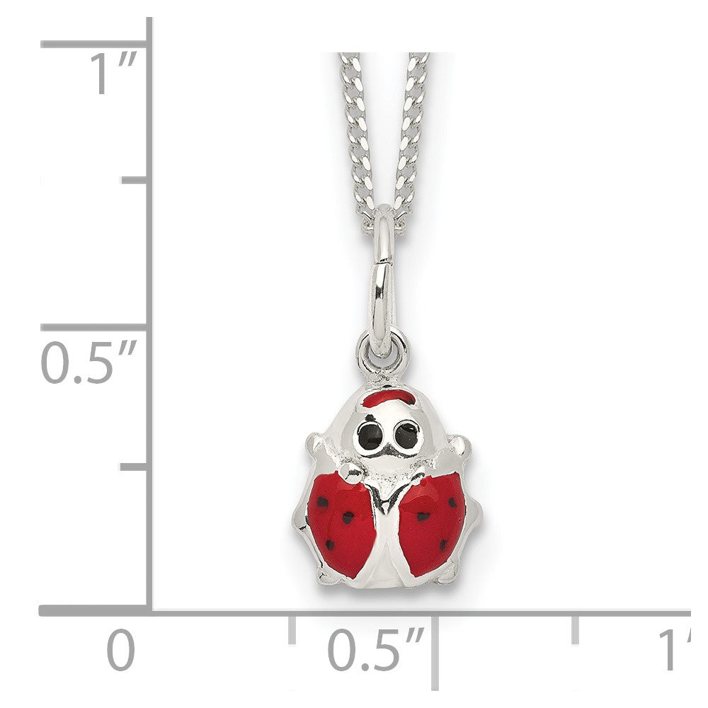 Sterling Silver Polished Black & Red Enameled Ladybug Children'S Necklace