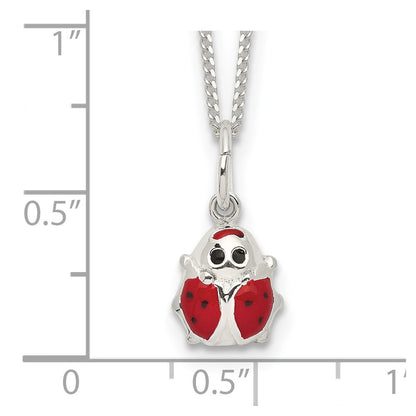 Sterling Silver Polished Black & Red Enameled Ladybug Children'S Necklace