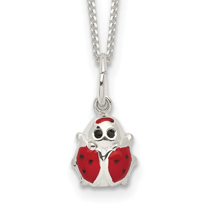 Sterling Silver Polished Black & Red Enameled Ladybug Children'S Necklace