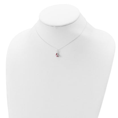 Sterling Silver Polished Pink, Red And White Enameled Butterfly Children'S Necklace