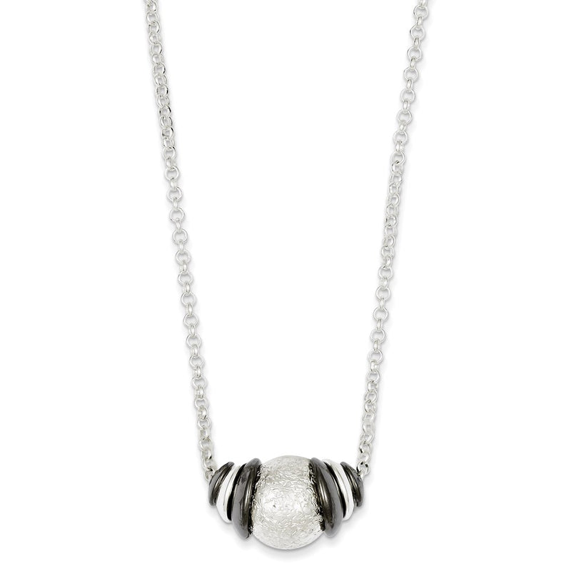 Sterling Silver & Black Rhodium Satin Textured W/1In Ext Necklace