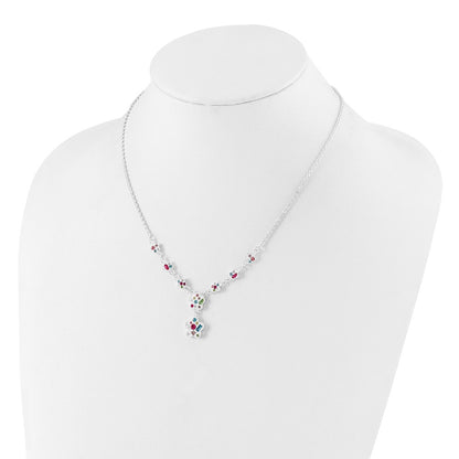 Sterling Silver Stellux Multicolor Crystal Flower W/ 2In Ext. Necklace