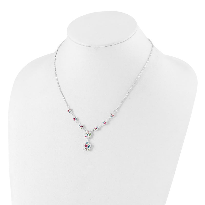 Sterling Silver Stellux Multicolor Crystal Flower W/ 2In Ext. Necklace