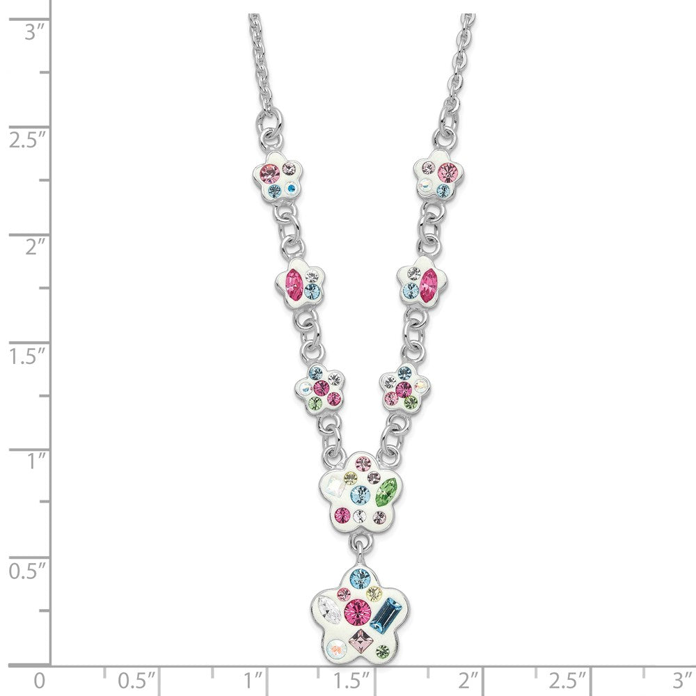 Sterling Silver Stellux Multicolor Crystal Flower W/ 2In Ext. Necklace