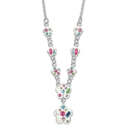 Sterling Silver Stellux Multicolor Crystal Flower W/ 2In Ext. Necklace