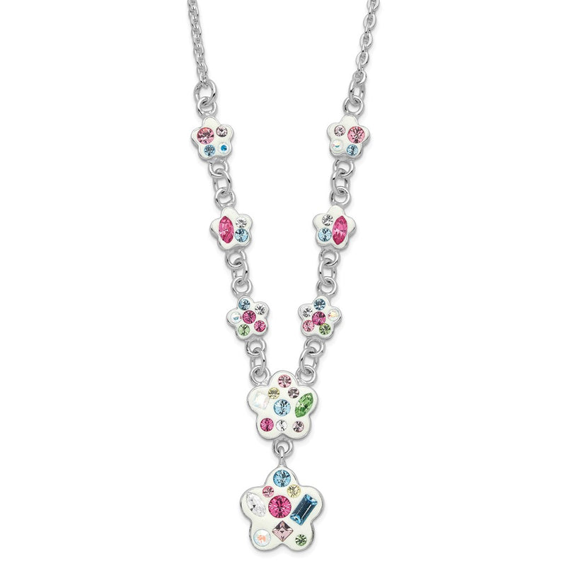 Sterling Silver Stellux Multicolor Crystal Flower W/ 2In Ext. Necklace