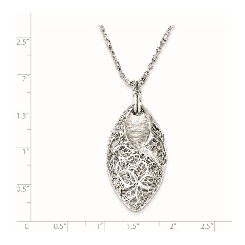 Sterling Silver Rhodium Plated Flower & Leaves W/ 2In Ext. Necklace
