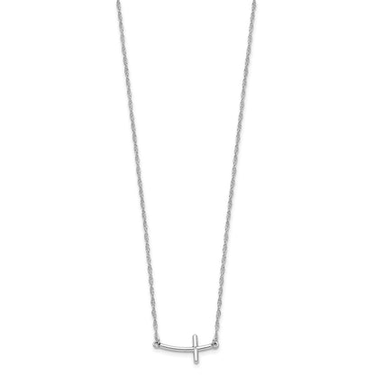 Sterling Silver Rhodium-Plated Small Sideways Curved Cross Necklace