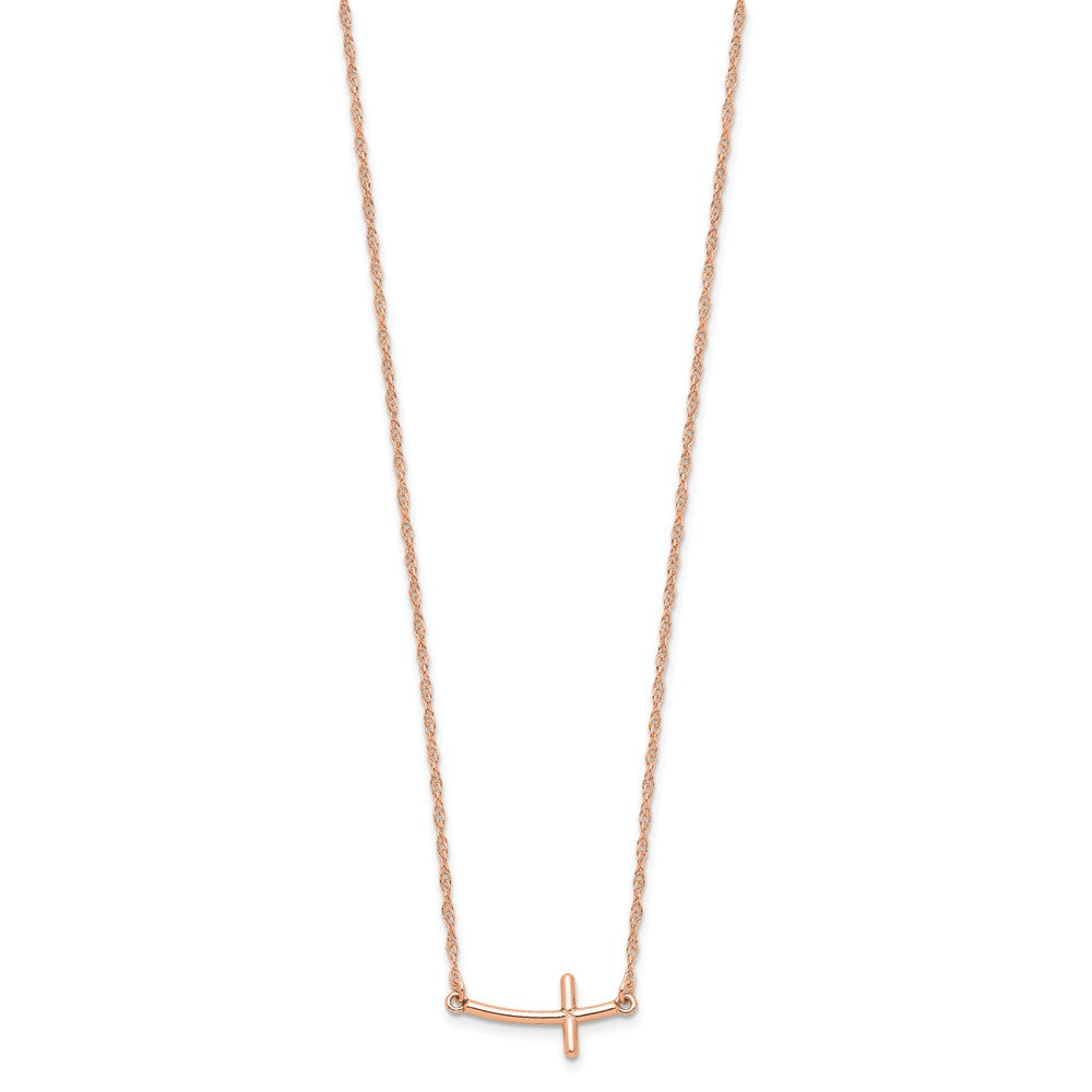 Sterling Silver Rg-Plated Small Sideways Curved Cross Necklace