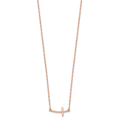 Sterling Silver Rg-Plated Small Sideways Curved Cross Necklace