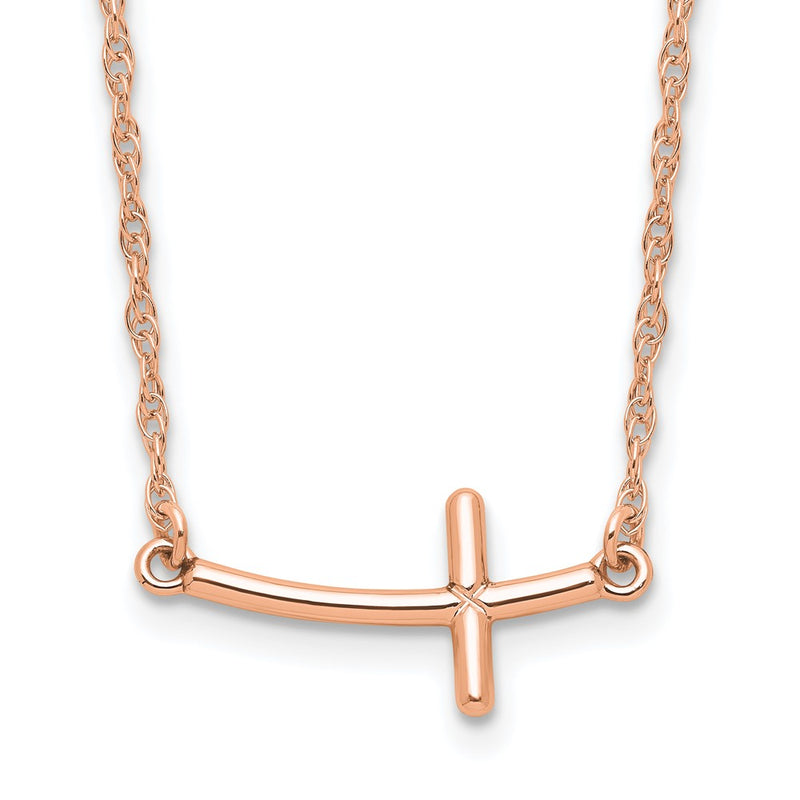 Sterling Silver Rg-Plated Small Sideways Curved Cross Necklace