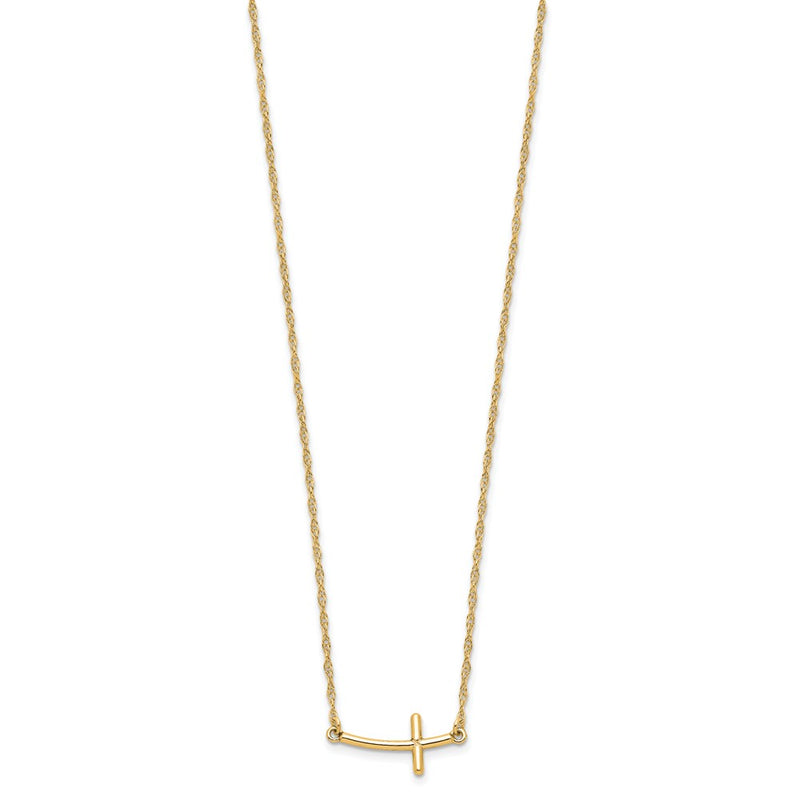 Sterling Silver Yg-Plated Small Sideways Curved Cross Necklace