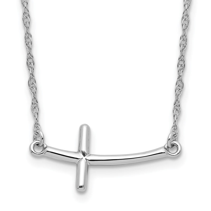 Sterling Silver Rhodium-Plated Large Sideways Curved Cross Necklace