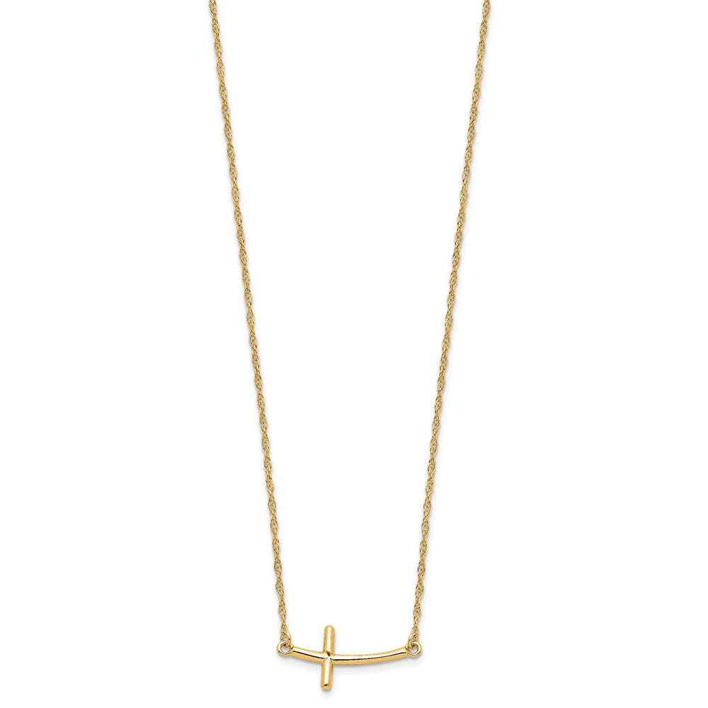 Sterling Silver Yg-Plated Large Sideways Curved Cross Necklace