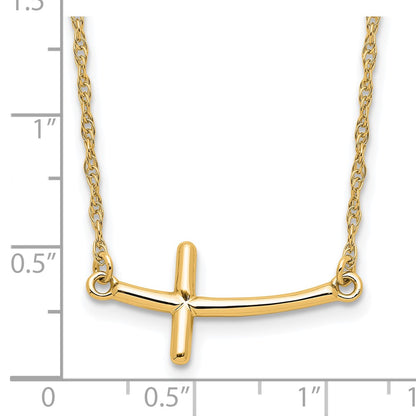 Sterling Silver Yg-Plated Large Sideways Curved Cross Necklace