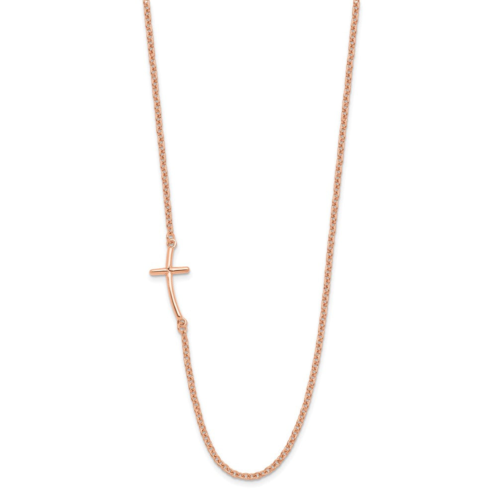 Sterling Silver Rg-Plated Small Off-Set Sideways Curved Cross Necklace