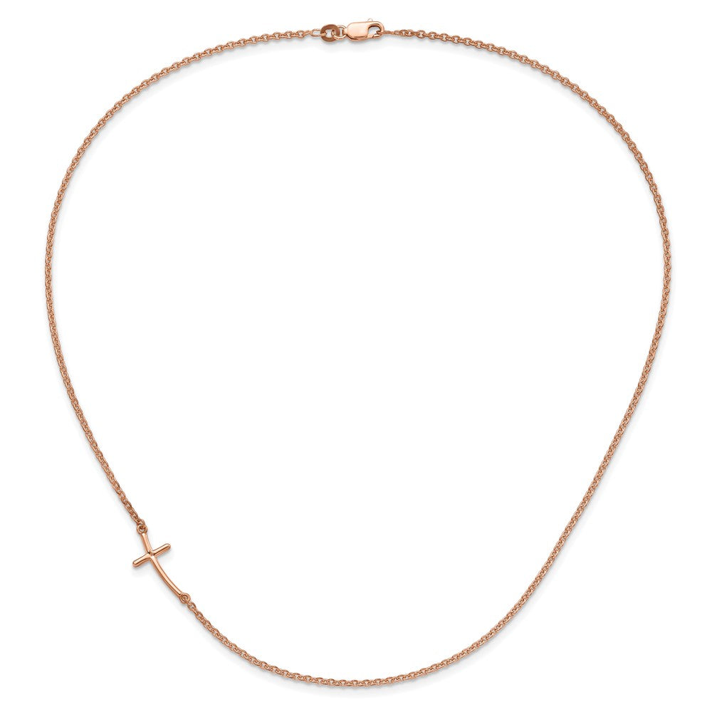 Sterling Silver Rg-Plated Small Off-Set Sideways Curved Cross Necklace