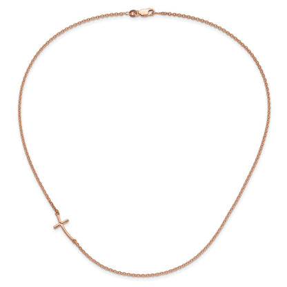 Sterling Silver Rg-Plated Small Off-Set Sideways Curved Cross Necklace