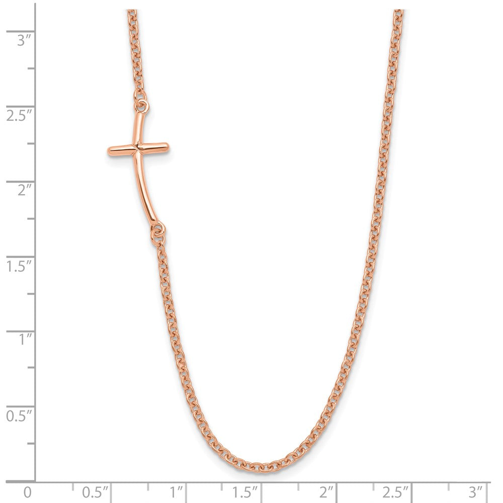 Sterling Silver Rg-Plated Small Off-Set Sideways Curved Cross Necklace