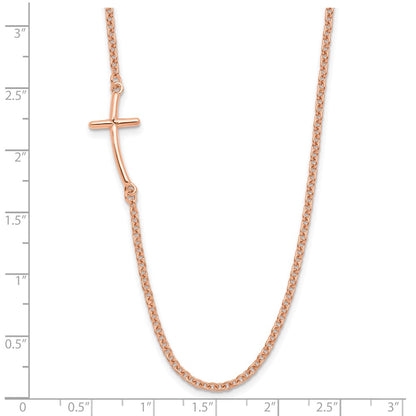 Sterling Silver Rg-Plated Small Off-Set Sideways Curved Cross Necklace