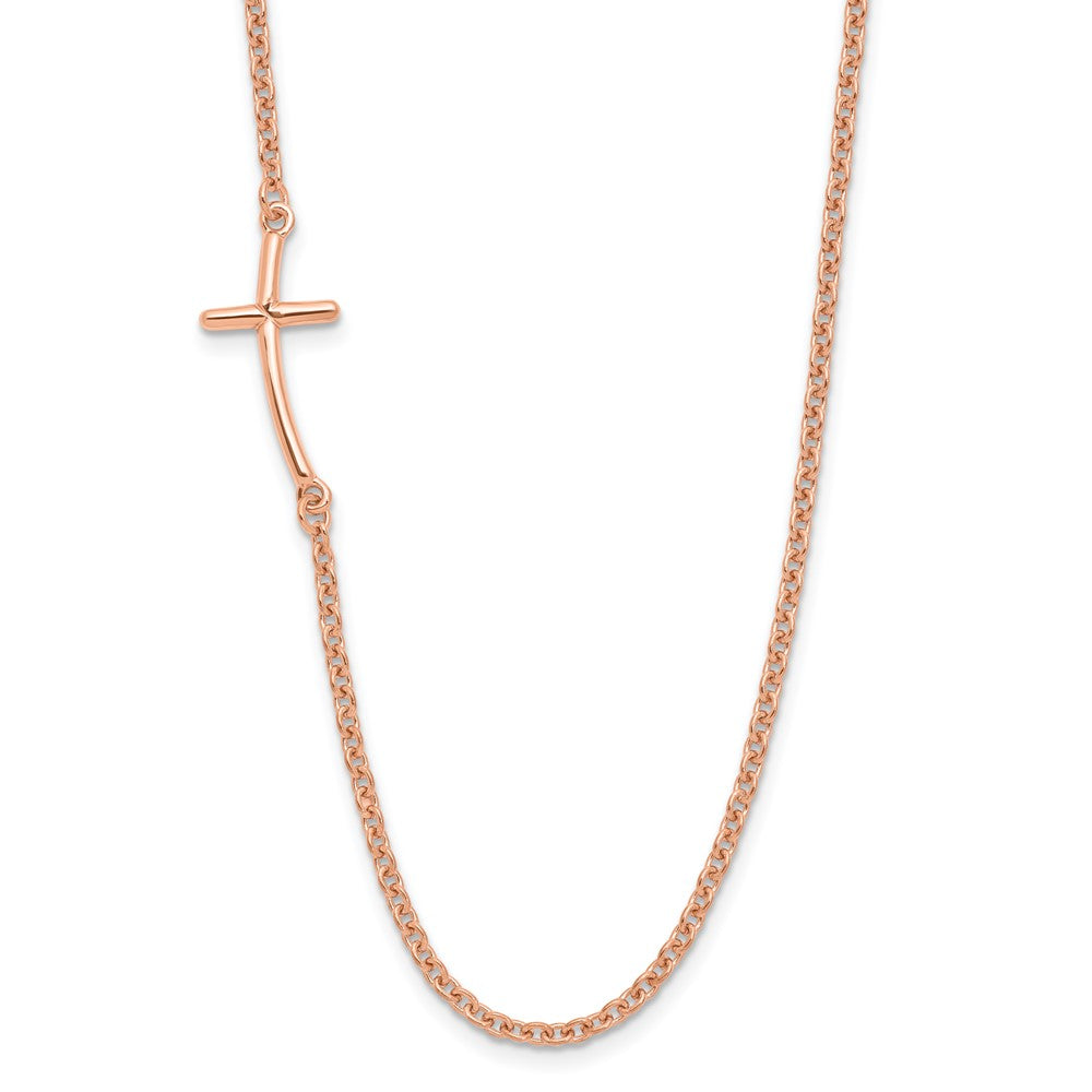 Sterling Silver Rg-Plated Small Off-Set Sideways Curved Cross Necklace