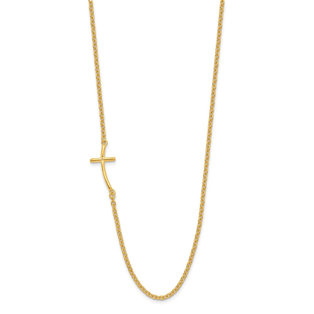 Sterling Silver Yg-Plated Small Off-Set Sideways Curved Cross Necklace