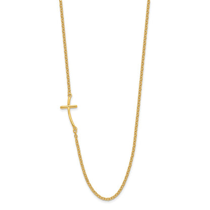 Sterling Silver Yg-Plated Small Off-Set Sideways Curved Cross Necklace
