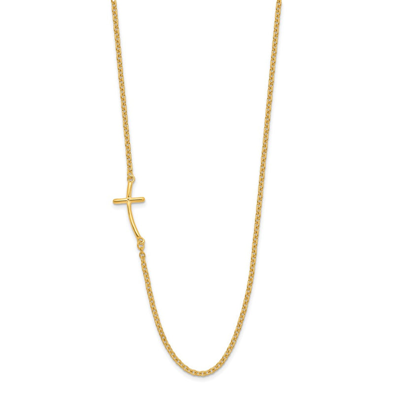 Sterling Silver Yg-Plated Small Off-Set Sideways Curved Cross Necklace