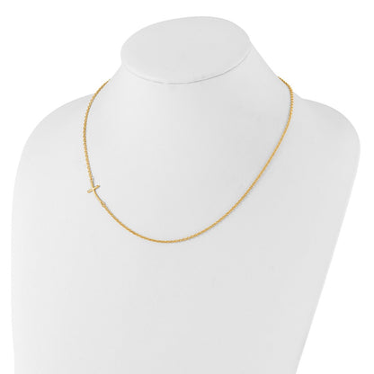 Sterling Silver Yg-Plated Small Off-Set Sideways Curved Cross Necklace