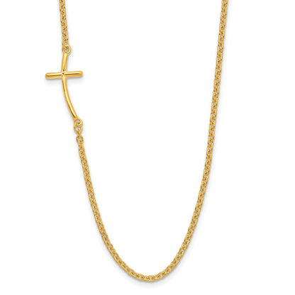 Sterling Silver Yg-Plated Small Off-Set Sideways Curved Cross Necklace