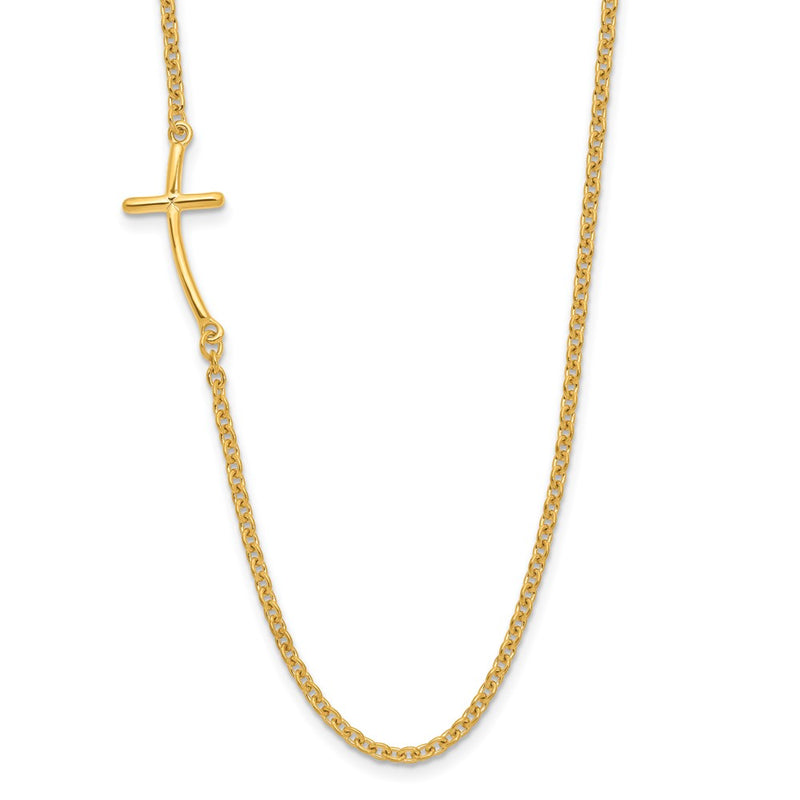 Sterling Silver Yg-Plated Small Off-Set Sideways Curved Cross Necklace