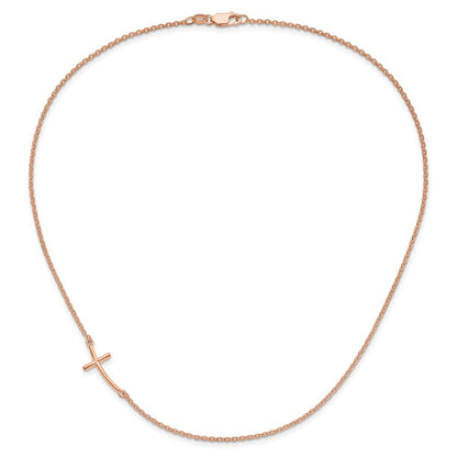 Sterling Silver Rg-Plated Large Off-Set Sideways Curved Cross Necklace
