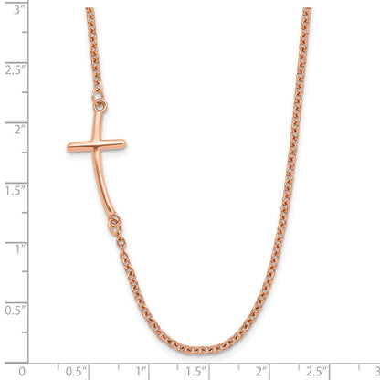 Sterling Silver Rg-Plated Large Off-Set Sideways Curved Cross Necklace