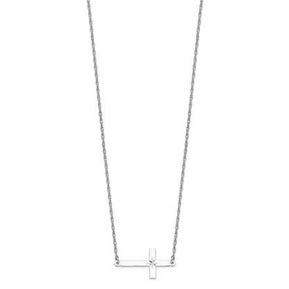Sterling Silver Rhodium-Plated Large D/C Sideways Cross Necklace