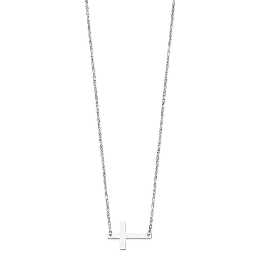 Sterling Silver Rhodium-Plated Large Sideways Cross Necklace
