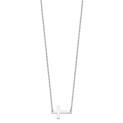 Sterling Silver Rhodium-Plated Large Sideways Cross Necklace