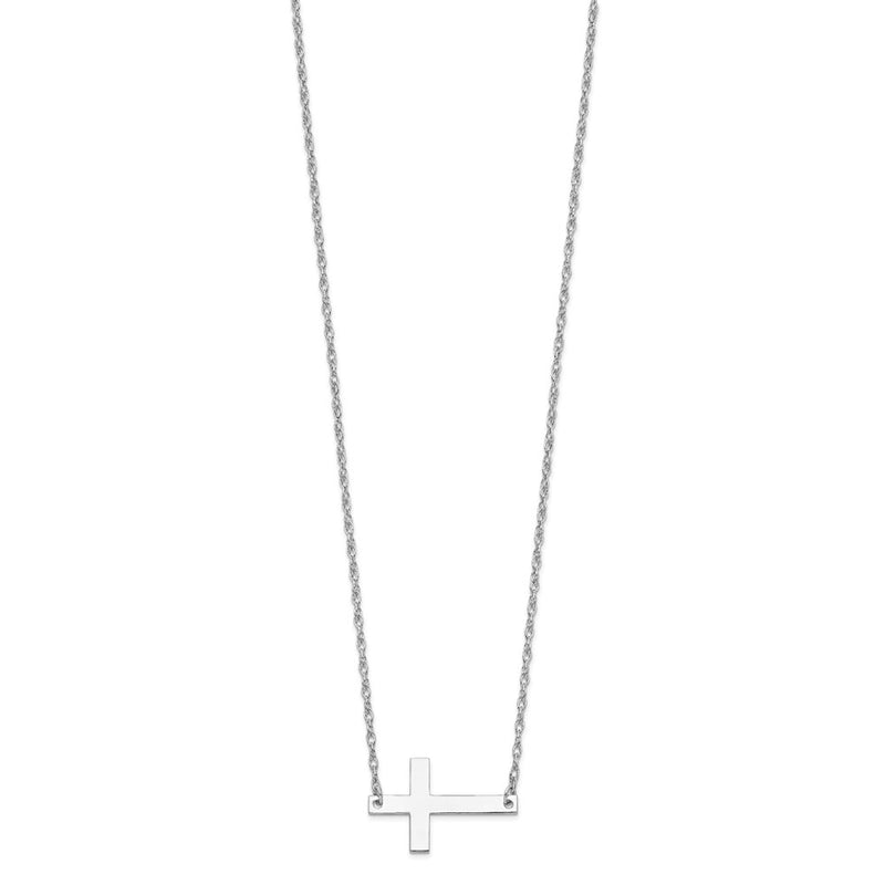 Sterling Silver Rhodium-Plated Large Sideways Cross Necklace