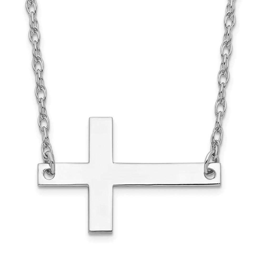 Sterling Silver Rhodium-Plated Large Sideways Cross Necklace