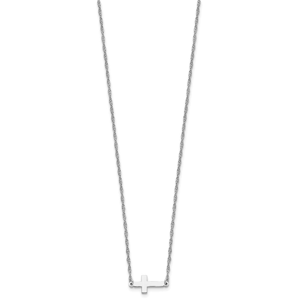 Sterling Silver Rhodium-Plated Small Sideways Cross Necklace