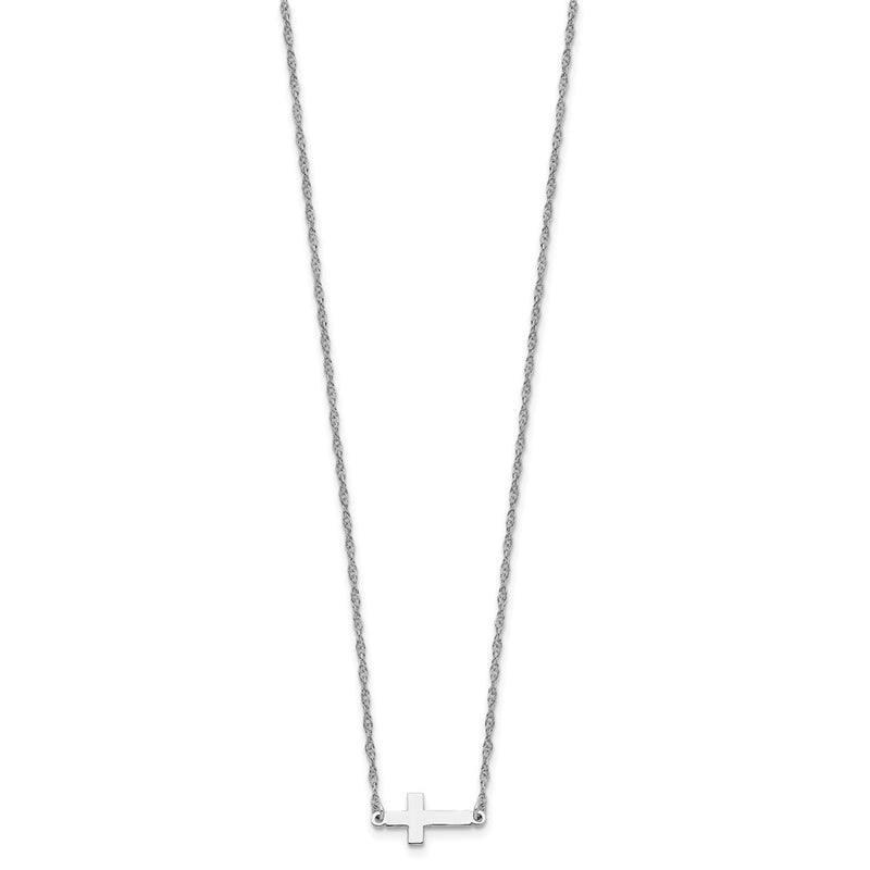 Sterling Silver Rhodium-Plated Small Sideways Cross Necklace