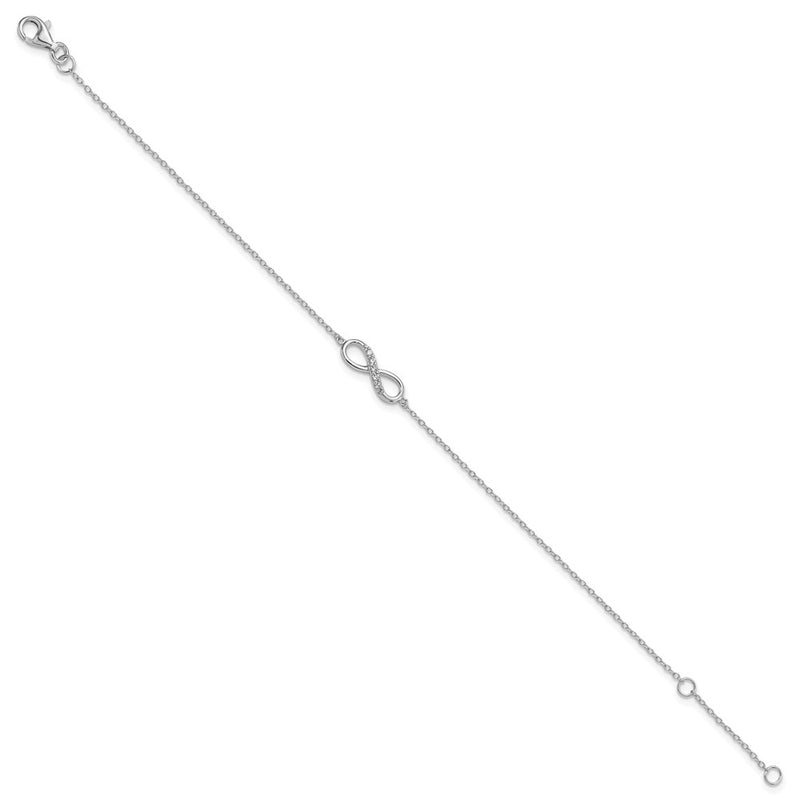 7 Inch Sterling Silver Rhodium-Plated With Cz Infinity W/ 1 In Ext Bracelet