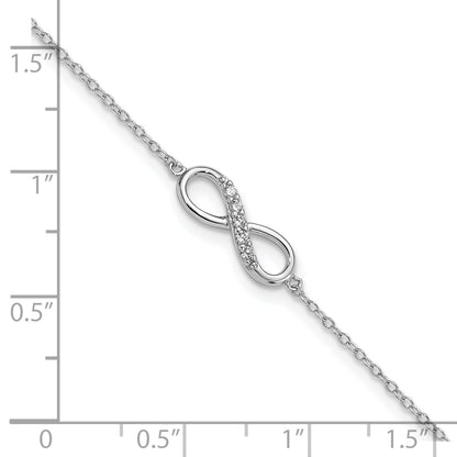 7 Inch Sterling Silver Rhodium-Plated With Cz Infinity W/ 1 In Ext Bracelet