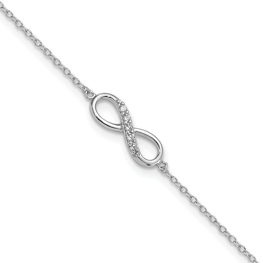 7 Inch Sterling Silver Rhodium-Plated With Cz Infinity W/ 1 In Ext Bracelet