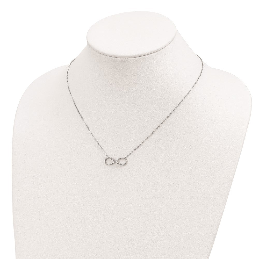 Sterling Silver Rhodium-Plated With Cz Infinity W/ 2 In Ext Necklace