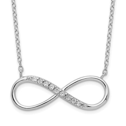 Sterling Silver Rhodium-Plated With Cz Infinity W/ 2 In Ext Necklace
